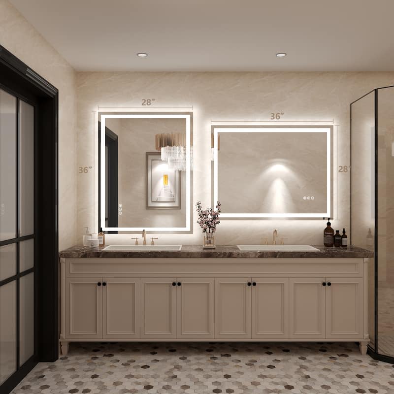 Frameless LED Front Light and Backlit 3 Colors Dimmable Anti-Fog Wall Bathroom Vanity Mirror