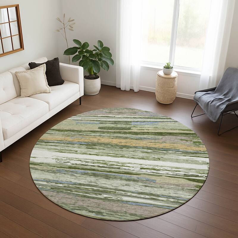 Machine Washable Indoor/ Outdoor Abstract Stripes Chantille Rug