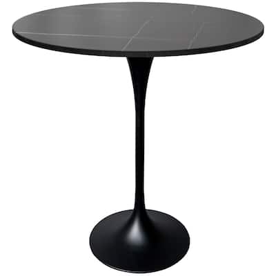 LeisureMod Verve 36" Bar Height Dining Table with Sintered Stone Round Top in Black Padestal Base
