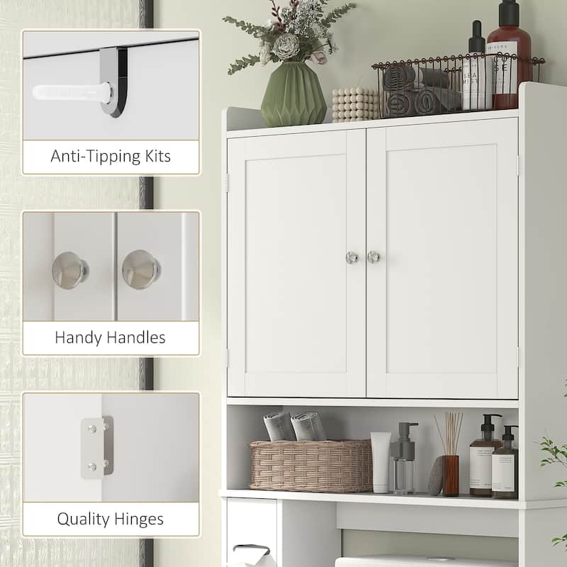 MDF Over Toilet Storage Cabinet with Doors and Adjustable Shelf - 31.5" W x 7.7" D x 66.9" H