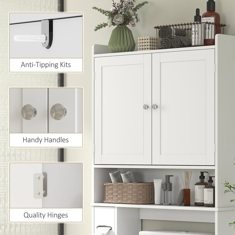 HOMCOM Over the Toilet Storage Cabinet, Modern Above Toilet Bathroom Organizer with 2 Doors, Storage Shelves, Toilet Paper
