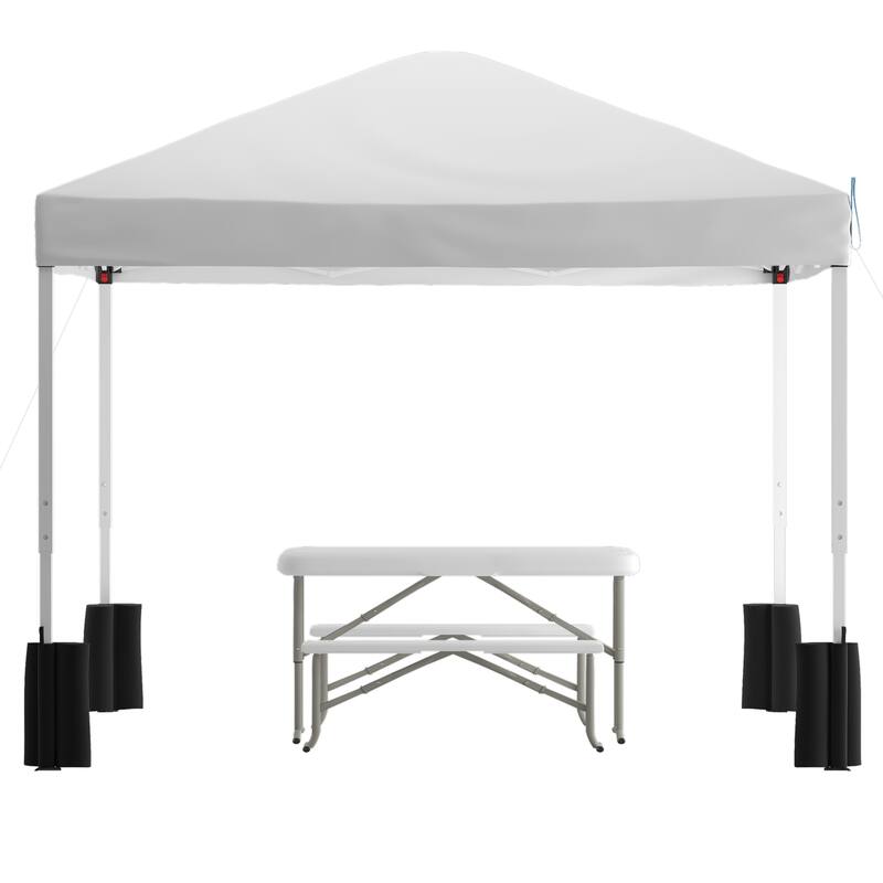 10' x 10' Pop Up Canopy - Wheeled Case - Folding Table with Benches Set
