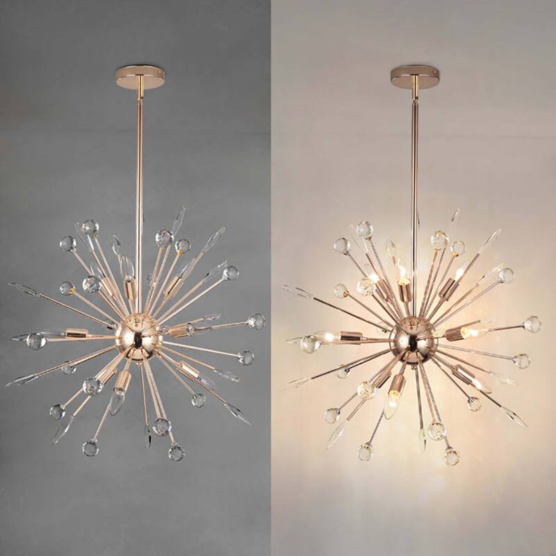 9/12-Light Modern Sputnik Sphere Starburst Crystal Chandelier Semi-Sphere Globe Pendant Light