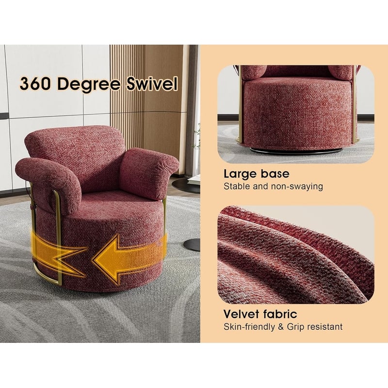 Modern Swivel Boucle Accent Chair Lounge Chair with Gold Metal Base