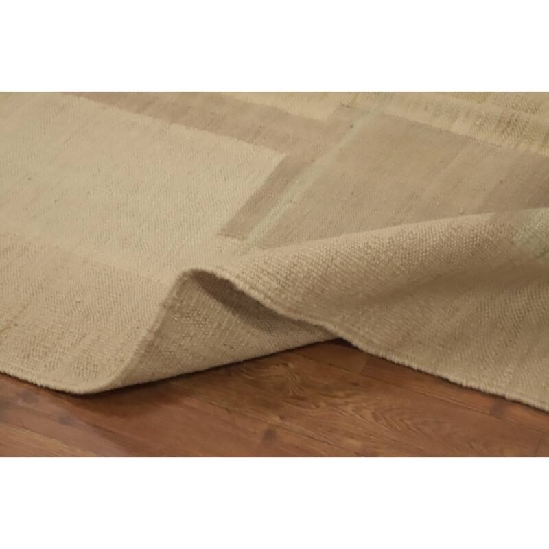 Hand Woven Oriental 100% Wool Carpet Southwestern Modern Beige & Ivories Kilim Area Rug - 10' 0'' X 7' 9''