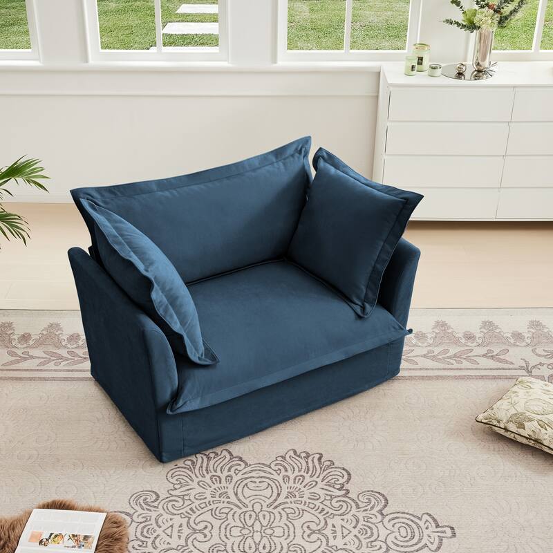 Slip-Covered Armchair with 1 Back Cushion & 2 Toss Pillows, Chenille Deep Seat Reading Armchair, Comfy Single Sofa Chair