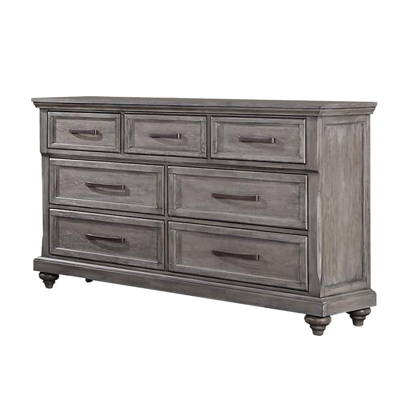 7 Drawers Wooden Dresser with Turned Bun Legs in Gray - Gray - 7-drawer