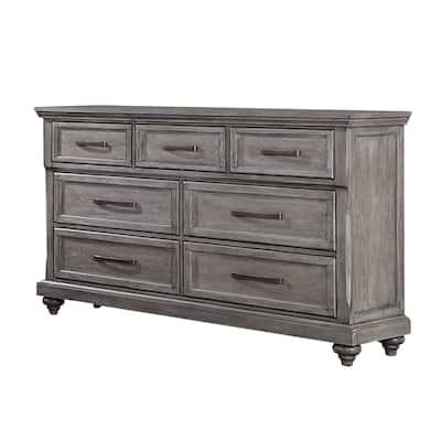 7 Drawers Wooden Dresser with Turned Bun Legs in Gray