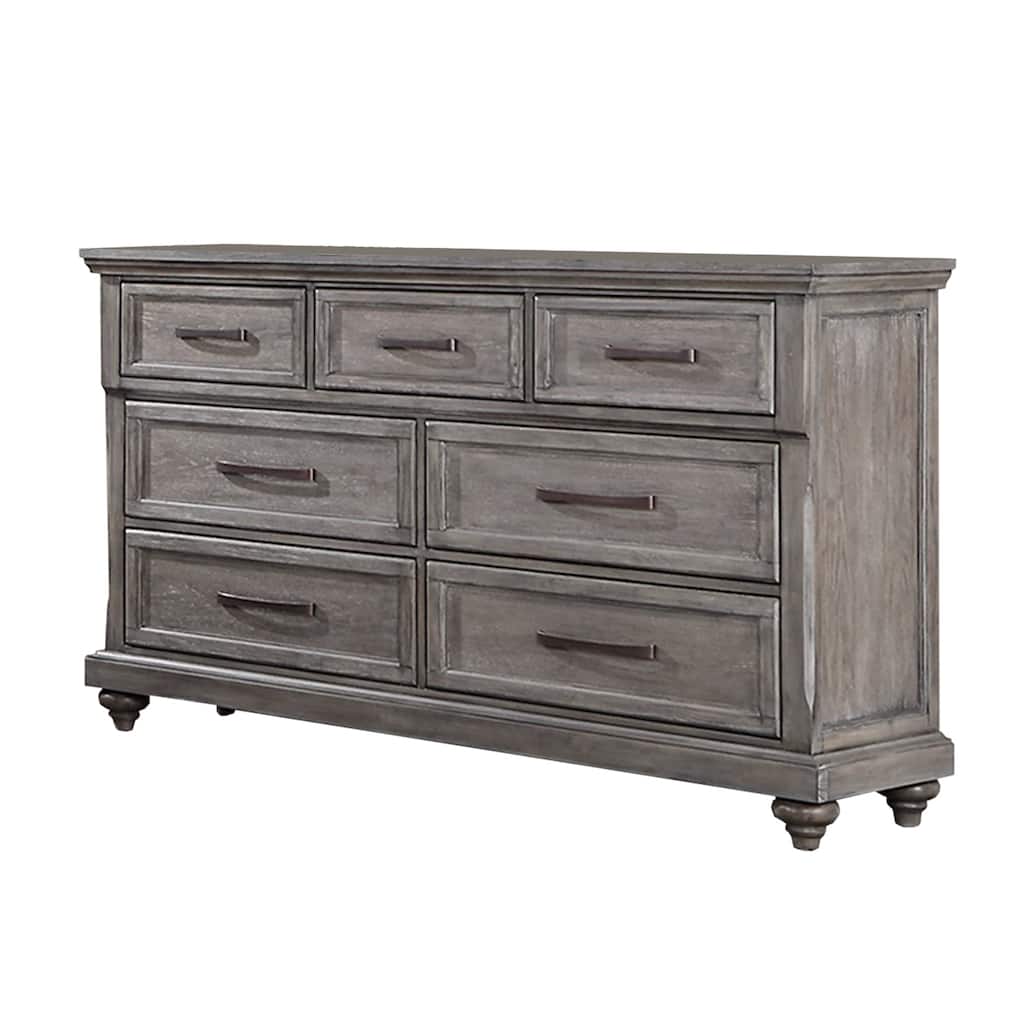7 Drawers Wooden Dresser with Turned Bun Legs in Gray