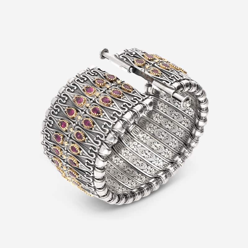 Konstantino Artemis Sterling Silver & 18K Yellow Gold, Rhodolite Cuff Bracelet - 7