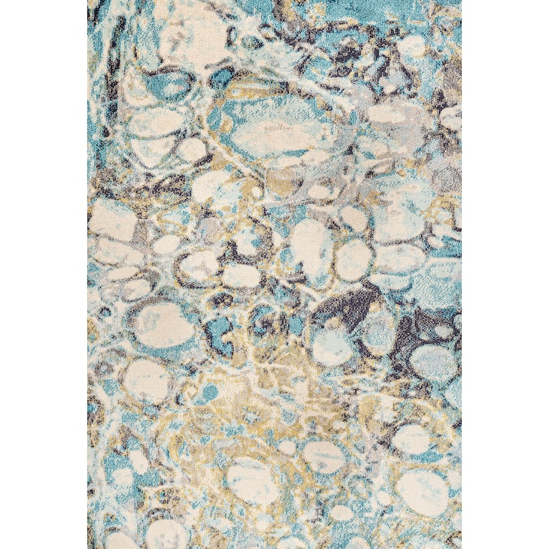 JONATHAN Y Linear Marbled Abstract Area Rug - 4 X 6 - Blue/Beige