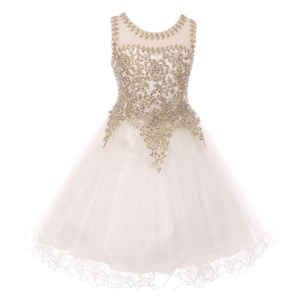 Shop Girls White Gold Coiled Lace Studded Illusion Junior Bridesmaid Dress 16 Overstock 18171123