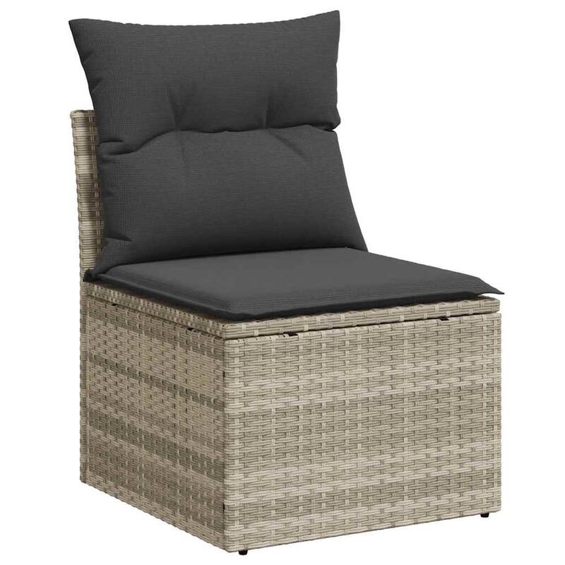 vidaXL 9 Piece Patio Sofa Set with Cushions Black Poly Rattan - 21.7" x 24.4" x 27.2"