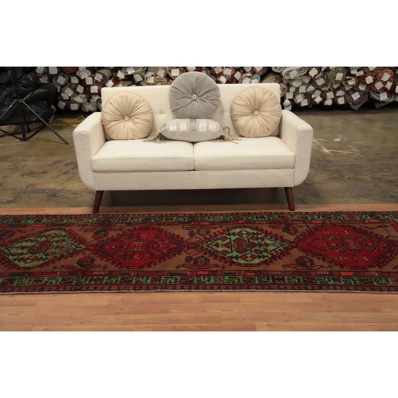Hand Knotted Oriental 100% Wool Carpet Traditional Tribal Brown Ardebil Runner Rug - 11' 4'' X 3' 6''