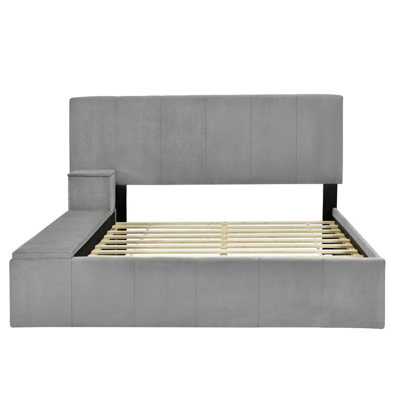 Elegant Design Upholstered Platform Bed with Lateral Storage Compartments
