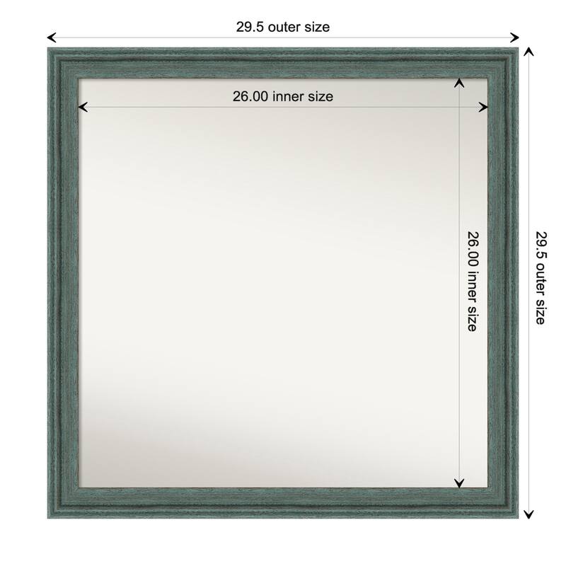 Upcycled Non-Beveled Wood Framed Bathroom Vanity Wall Mirror - Upcycled Teal Grey - Glass Size 26x26