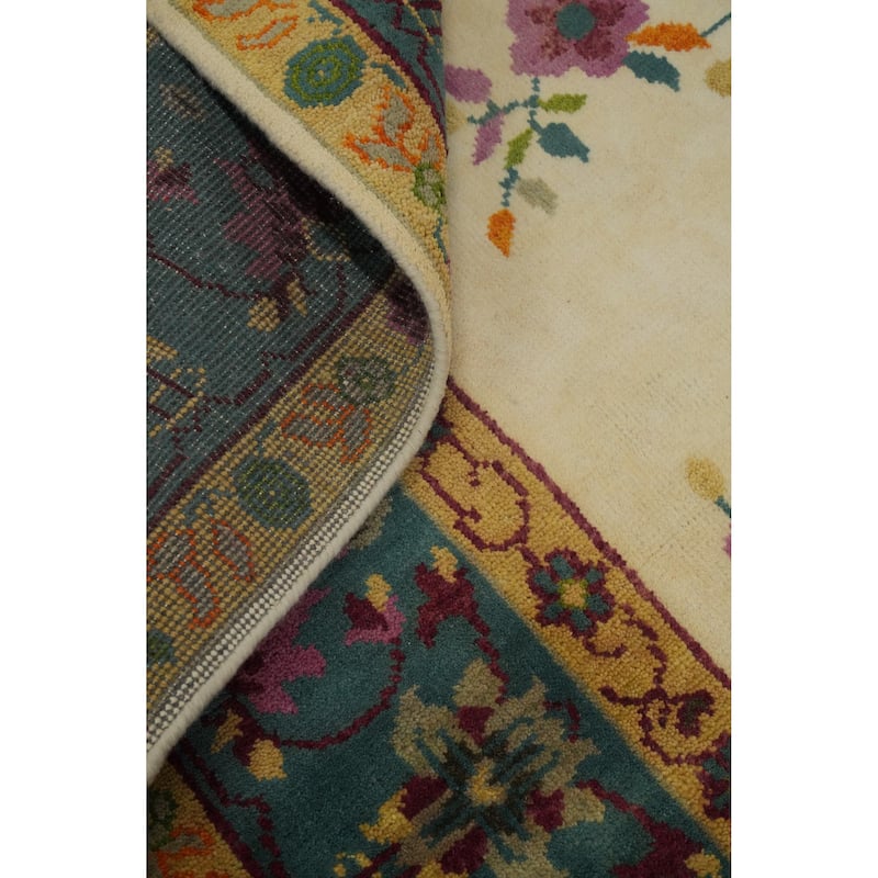 Hand-knotted Traditional Wool Beige Floral Oriental Area Rug - 9' 7'' X 7' 7''