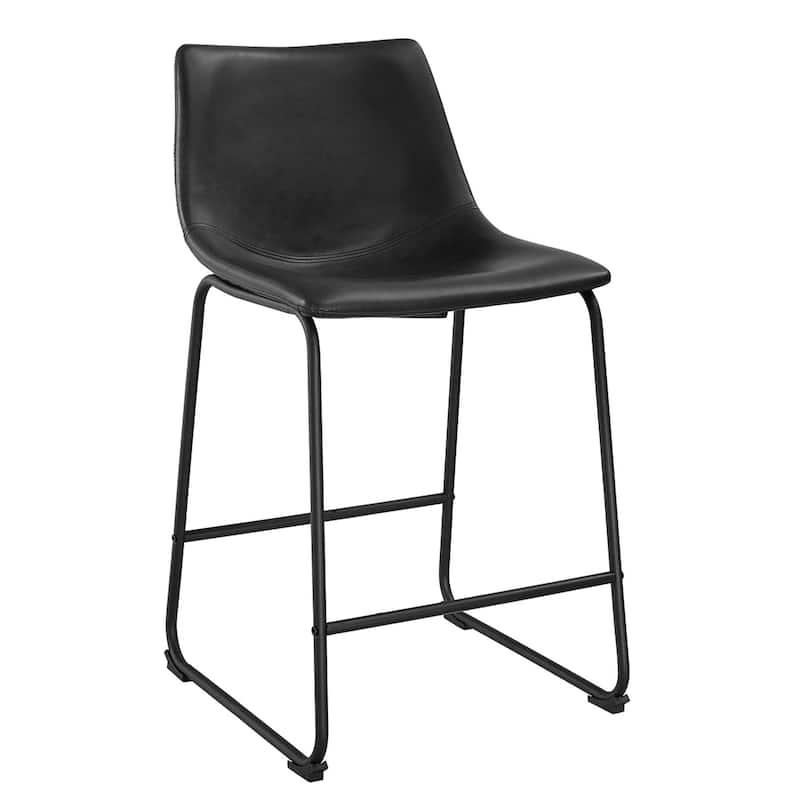 Industrial Faux Leather Counter Stools for Living Room, Bedroom and Office, Set of 2 - Black