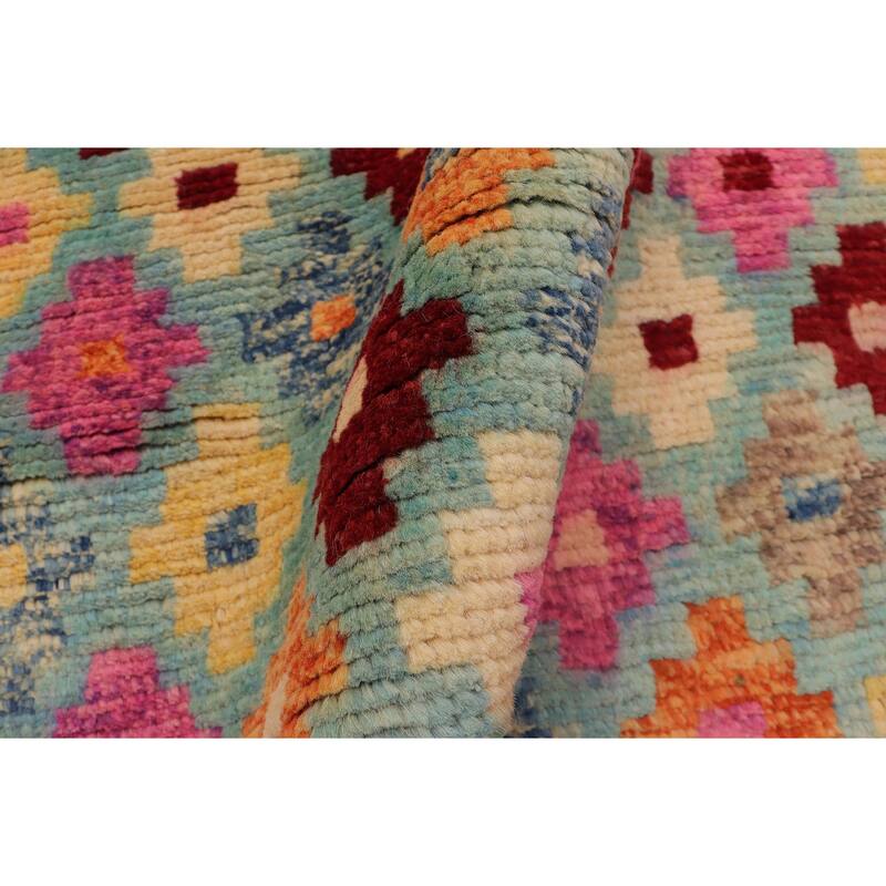 Modern Balochi Costa Blue/Red Hand Knotted Wool Rug - 3'2'' x 4'10''