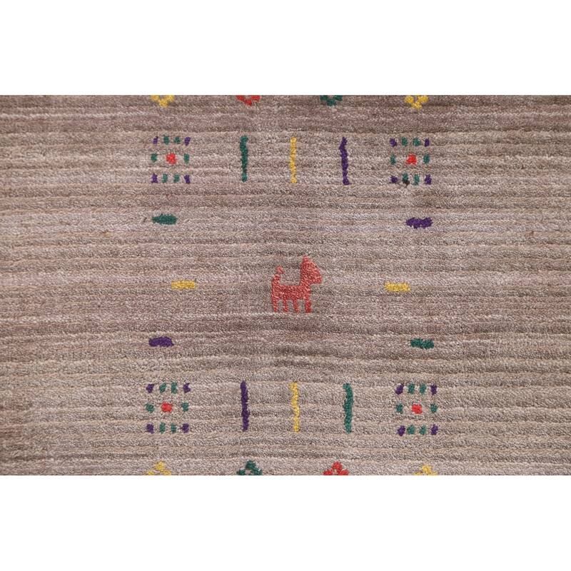 Gabbeh Area Rug Hand-Knotted Tribal Beige Wool Carpet - 7'10" x 9'8"