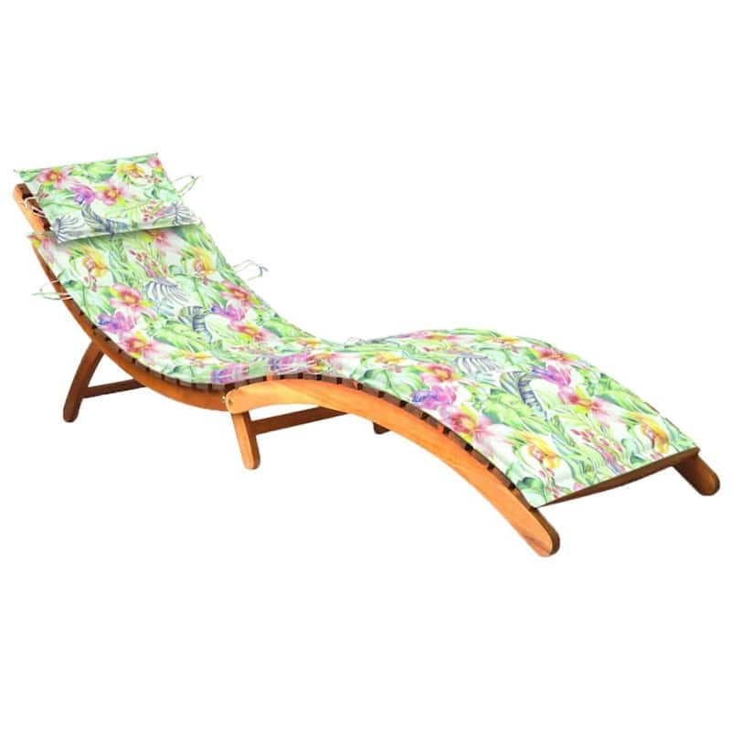 vidaXL Patio Sun Lounger with Cushion Solid Acacia Wood - 72.4" x 21.7" x 25.2"