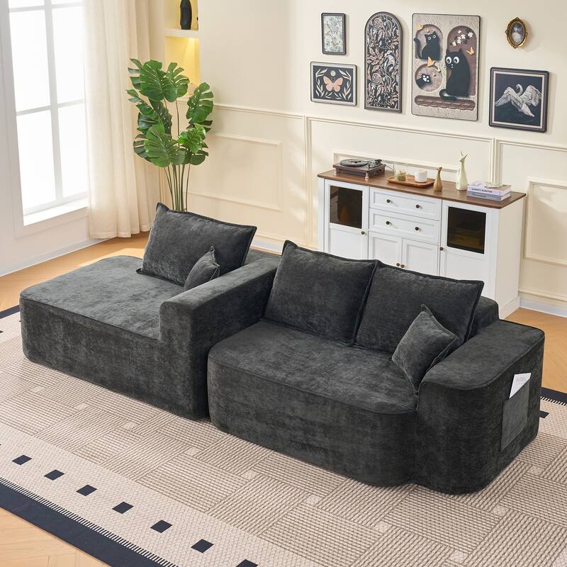 L Shaped Modular Sectional Sofa with Chaise Lounge, Chenille Upholstered Cloud Couch, Full Compressed Corner 4 Seat Sofa