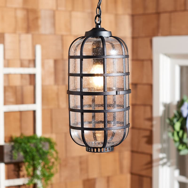 SAFAVIEH Lighting Kasimira 8" Modern & Contemporary Outdoor Pendant - 8" W x 8" D x 17" H - Black - 8Wx8Dx17H