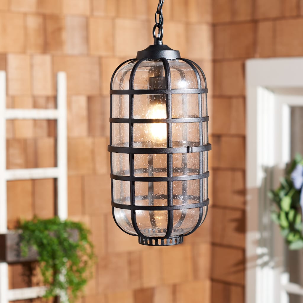 SAFAVIEH Lighting Kasimira 8" Modern & Contemporary Outdoor Pendant - 8" W x 8" D x 17" H - Black - 8Wx8Dx17H