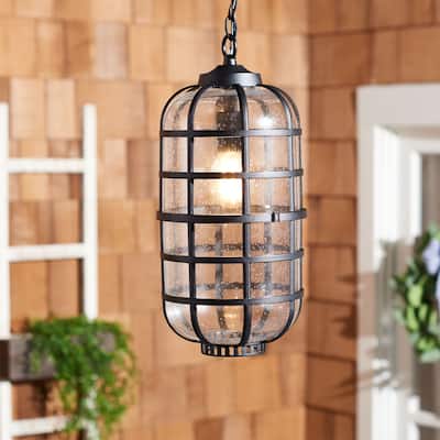 SAFAVIEH Outdoor Lighting Collection Rigel 8" Modern & Contemporary Outdoor Pendant - 8" W x 8" D x 17" H