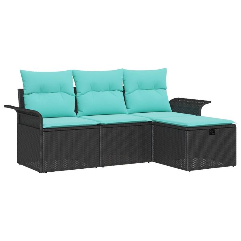 vidaXL 4 Piece Garden Sofa Set with Cushions Black Poly Rattan - 77.2 x 46.1 x 27.2
