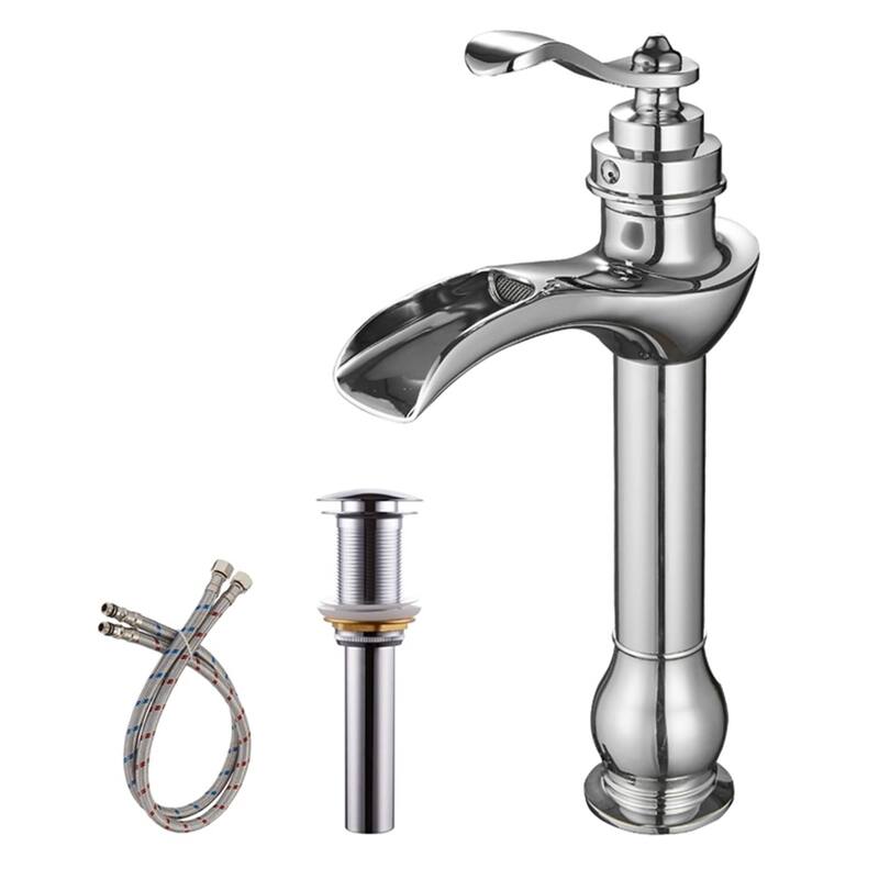 Waterfall Bathroom Vessel Faucet With Drain Assembly Single Handle Bathroom Vessel Sink Faucets One Hole High Taps With Valve