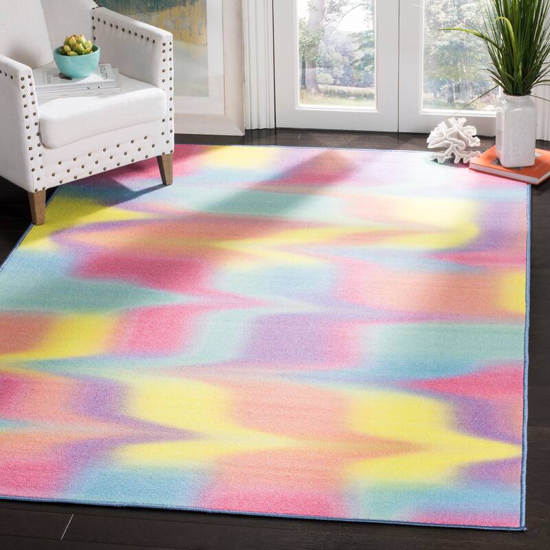 SAFAVIEH Paint Brush Machine Washable Slip Resistant Ioana Rug - 7'9" x 10' - Fuchsia/Yellow