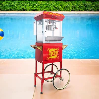 8oz Popcorn Machine with Cart, Stainless Kettle and Warming Deck