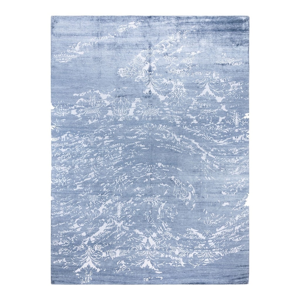 Modern One-of-a-Kind Hand-Knotted Area Rug, Blue - 9' 0" x 12' 1"
