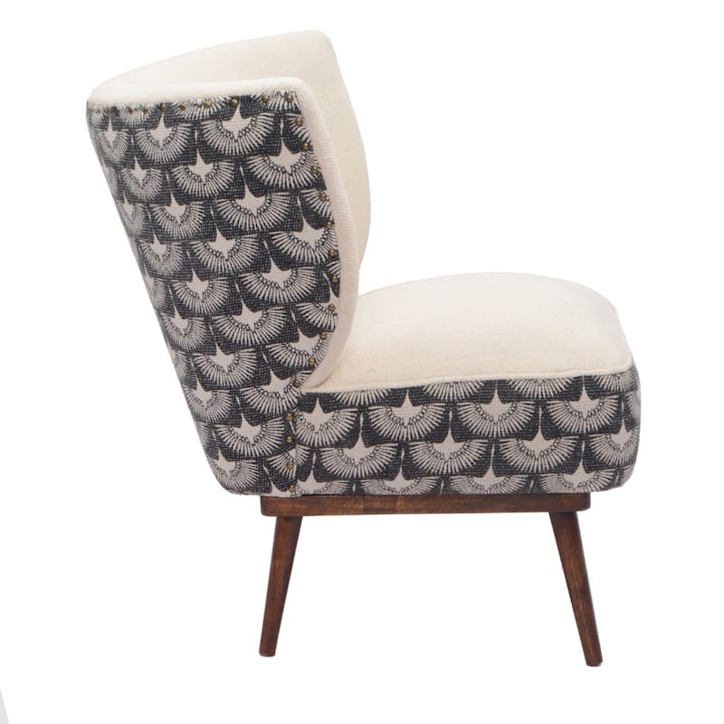 HomeRoots 30" Cream Charcoal and Brown Geometric Tufted Wingback Chair - 29.5 in. x 30 in. x 26 in.
