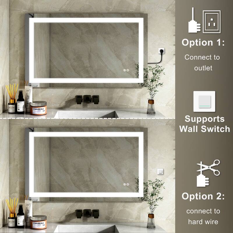 Wall Mounted LED Bathroom Mirror With Memory Function,Dimmable, Anti-Fog (Horizontal/Vertical)