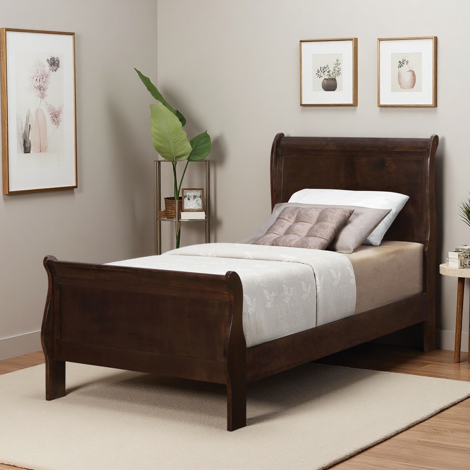 Wood Sleigh Bed with Classic Louis Philippe Style