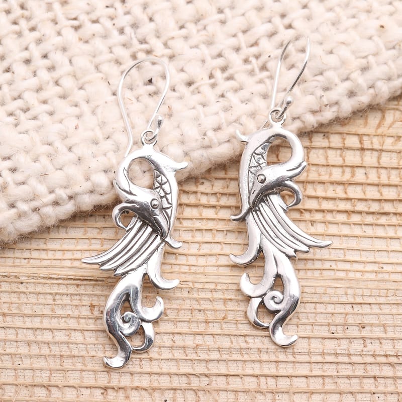 Novica Handmade Mythical Bird Sterling Silver Dangle Earrings