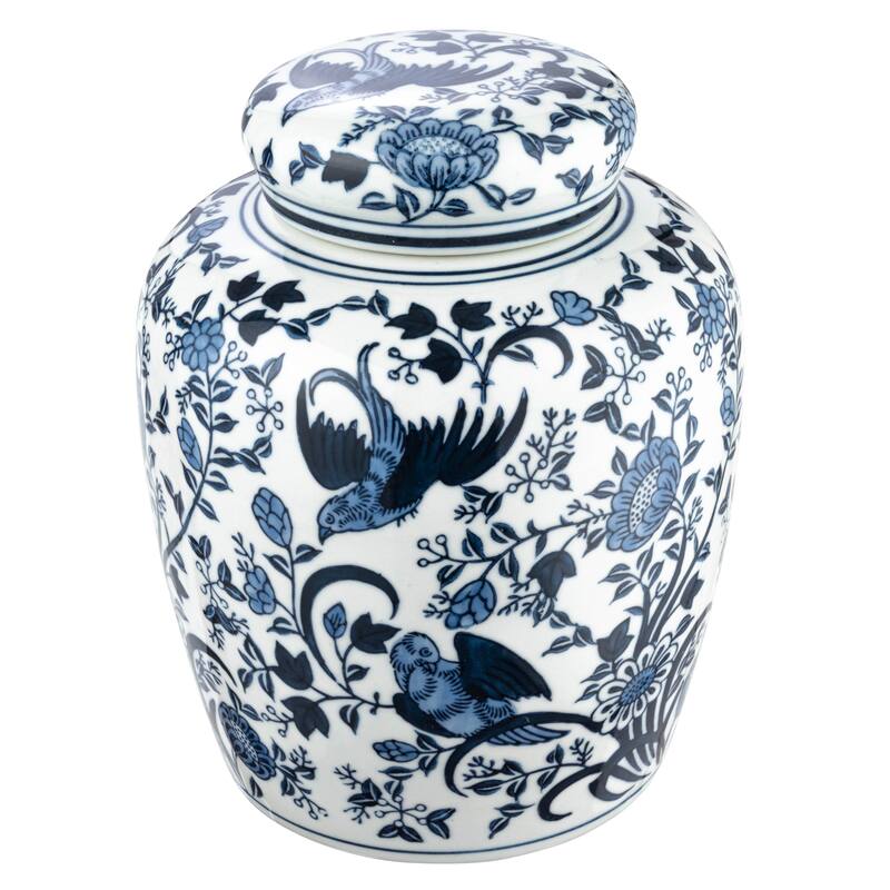 Decorative Ceramic Ginger Jar with Lid - 6.3"L x 6.3"W x 8.3"H