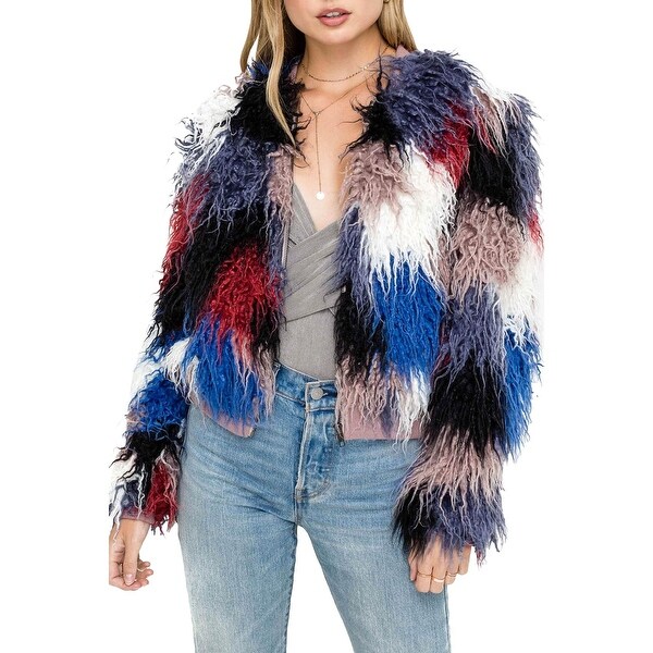 ASTR The Label Women's Multicolored Shaggy Fitted Faux Fur Fall Jacket ...