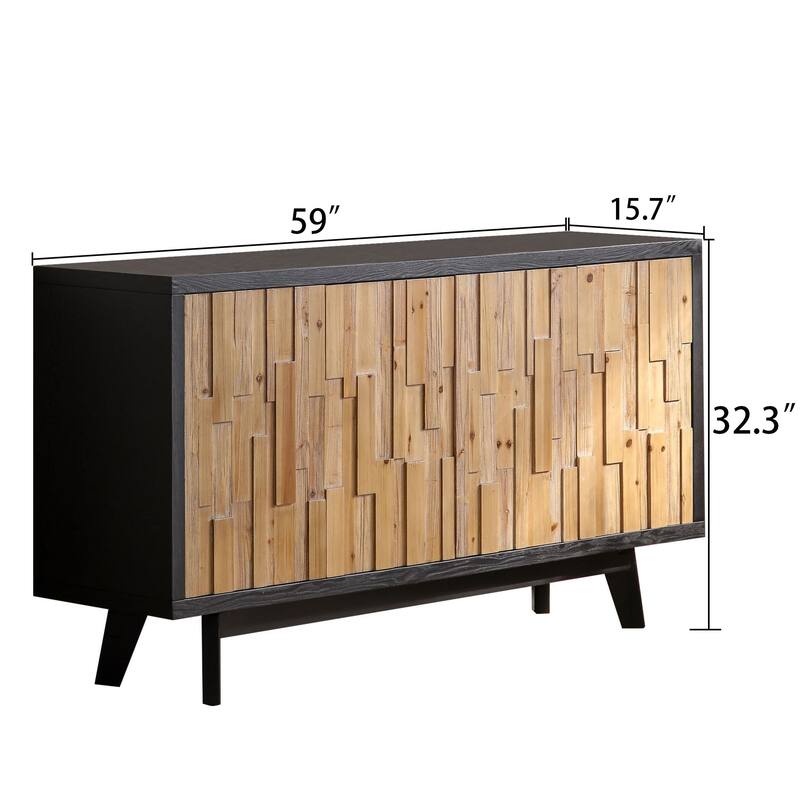 Modern Wooden 4-Door Storage Cabinet - Black+Natural