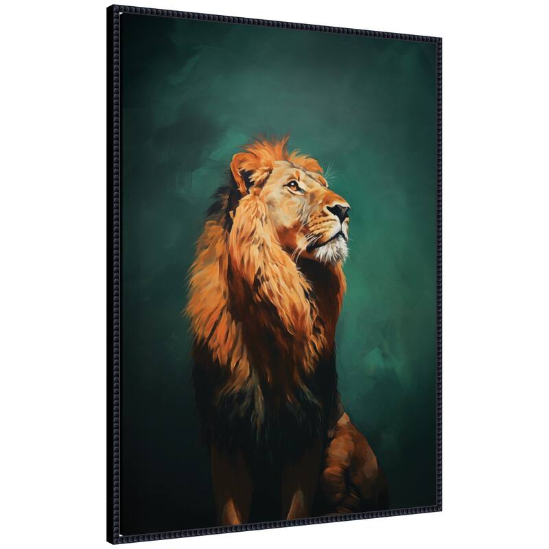 Kate and Laurel Twilight Turquoise Jade Lion by The Creative Bunch Studio Framed Canvas Wall Art Print - 28 x 38