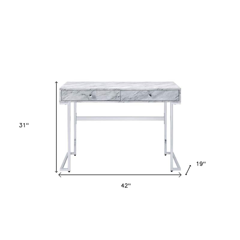42" White Writing Desk With Two Drawers