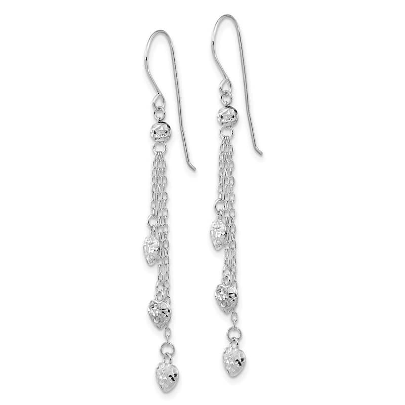 Curata 14k White Gold Diamond cut Triple Love Heart Guardian Angel Shepherd Hook Earrings - 55x4.85mm