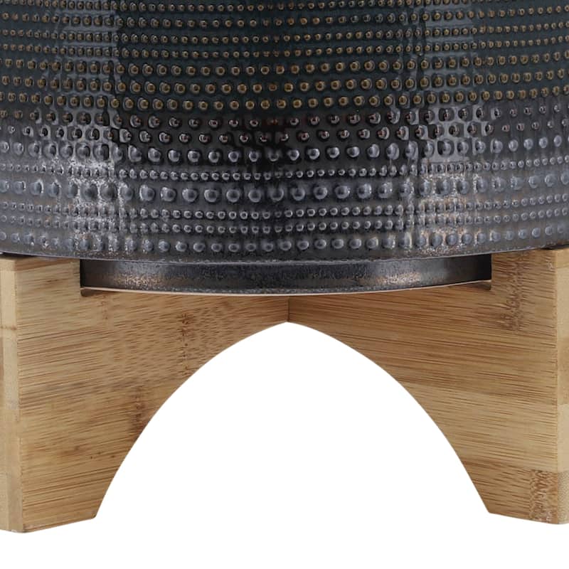 Sagebrook Home Ceramic Planter with Natural Wood Stand