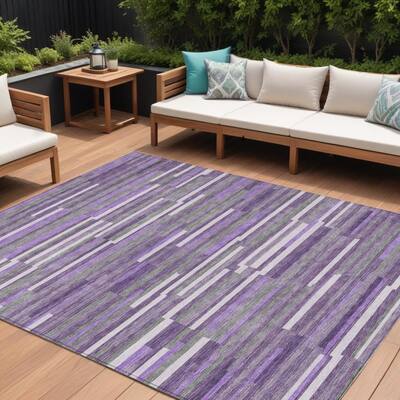 HomeRoots Striped Transitional Rectangle Outdoor Rug