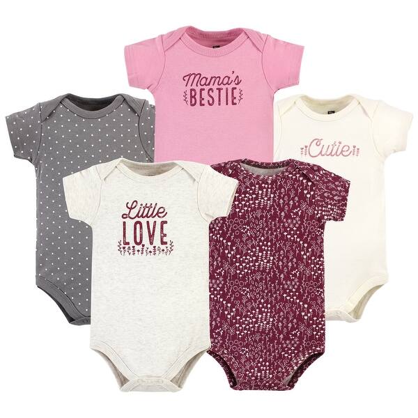 slide 1 of 1, Hudson Baby Infant Girl Cotton Bodysuits, Little Love Flowers 5-Pack 0-3 Months - Little Love Flowers 5-Pack