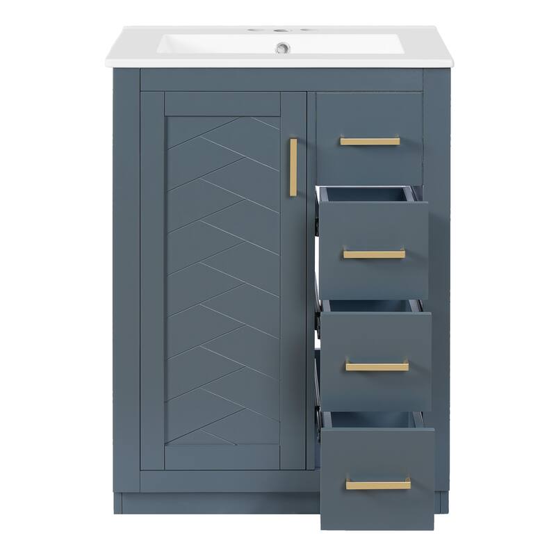 24" Single Sink Bathroom Cabinet, Freestanding Bathroom Vanity with Ceramic Sink