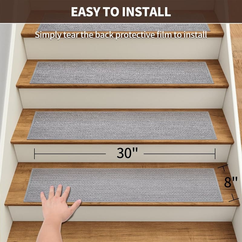 15pcs Upgraded Self Adhesive Backing Non Slip Stair Carpets, Linen Stair Treads for Indoor 30x8 in - 6' x 7'