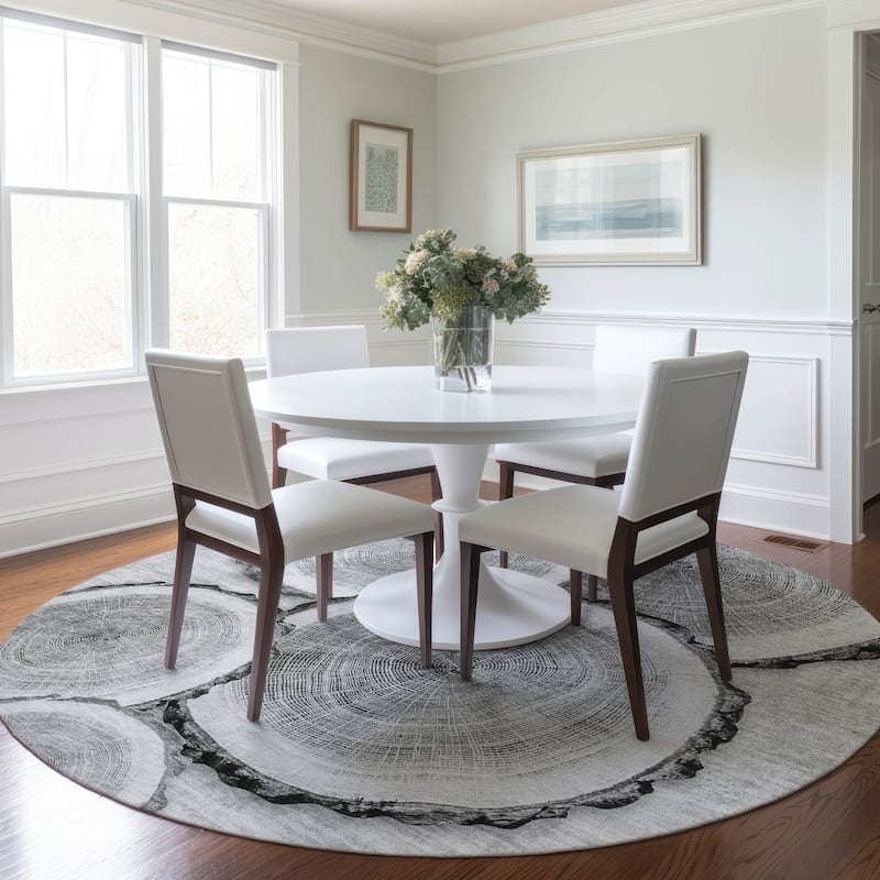 Machine Washable Indoor/ Outdoor Modern Wood Chantille Rug - Gray - 8' x 8'